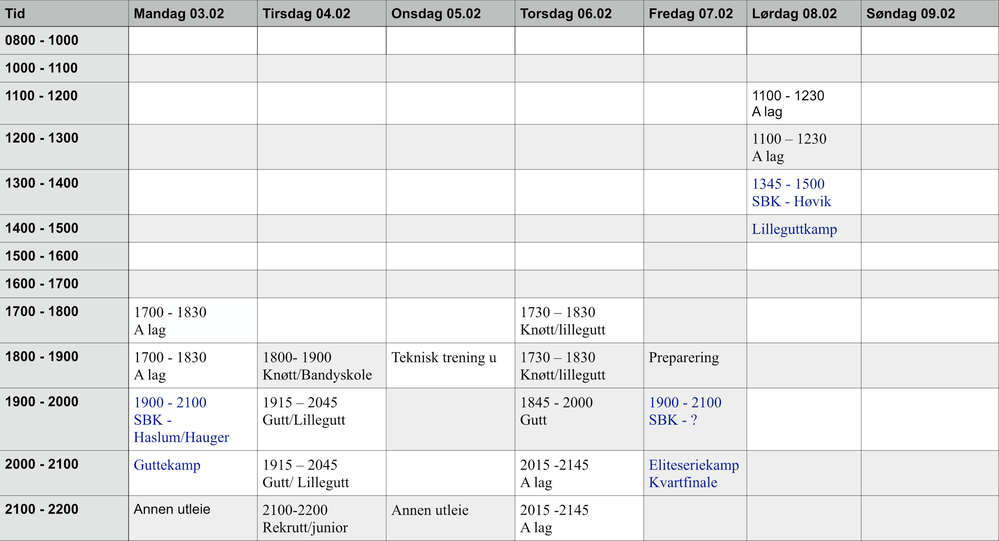 Ukeplan for uke 6